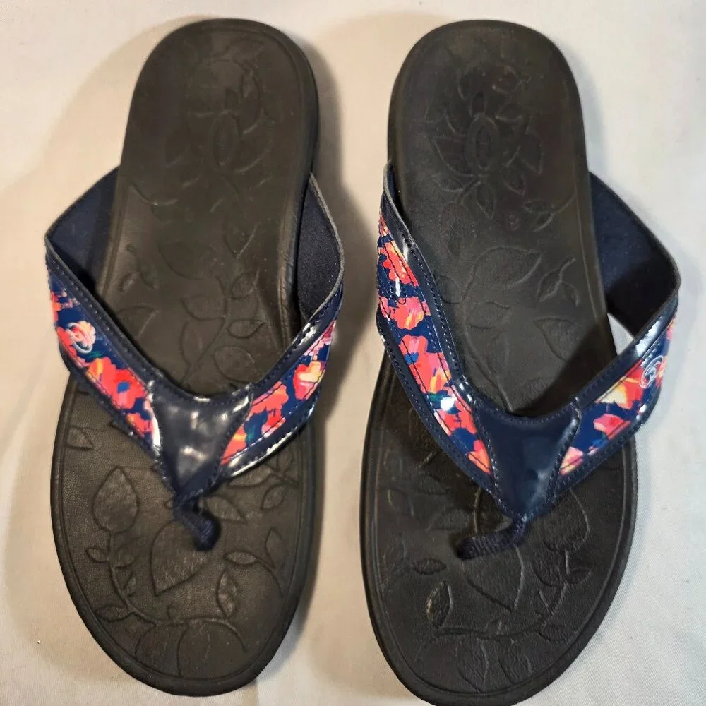 Dr. Scholl's Men's Slip-On Sandals Flip Flops Black Size 8 Hawaiian Flowers
